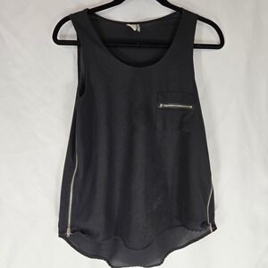 Paper Crane Tank Top Sleeveless Zipper Pocket Detail Black Size S Edgy Chic Cool